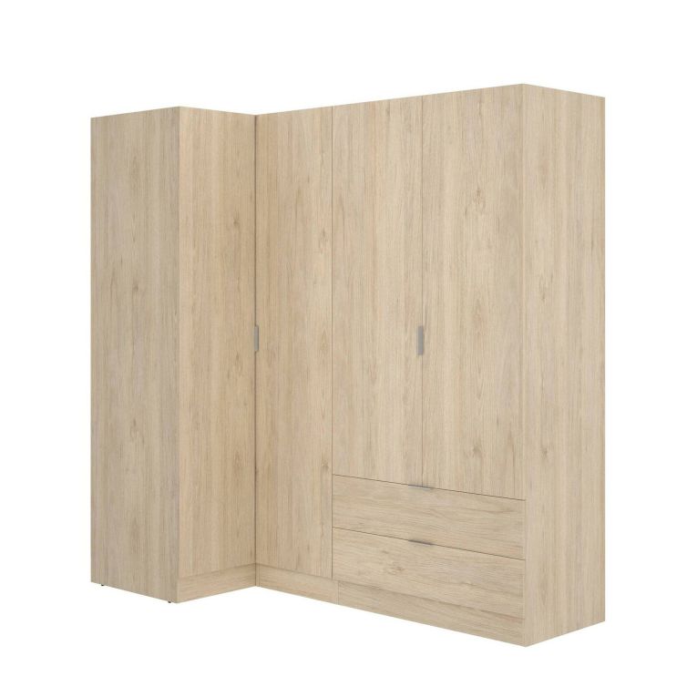 Guardaroba Sillara, Mobile angolare per camera da letto, Armadio appendiabiti ad angolo a 4 ante battenti, 174x91h184 cm, Rovere