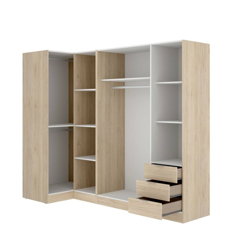 Guardaroba Succiso, Mobile angolare per camera da letto, Armadio appendiabiti ad angolo a 5 ante battenti, 214x91h184 cm, Rovere