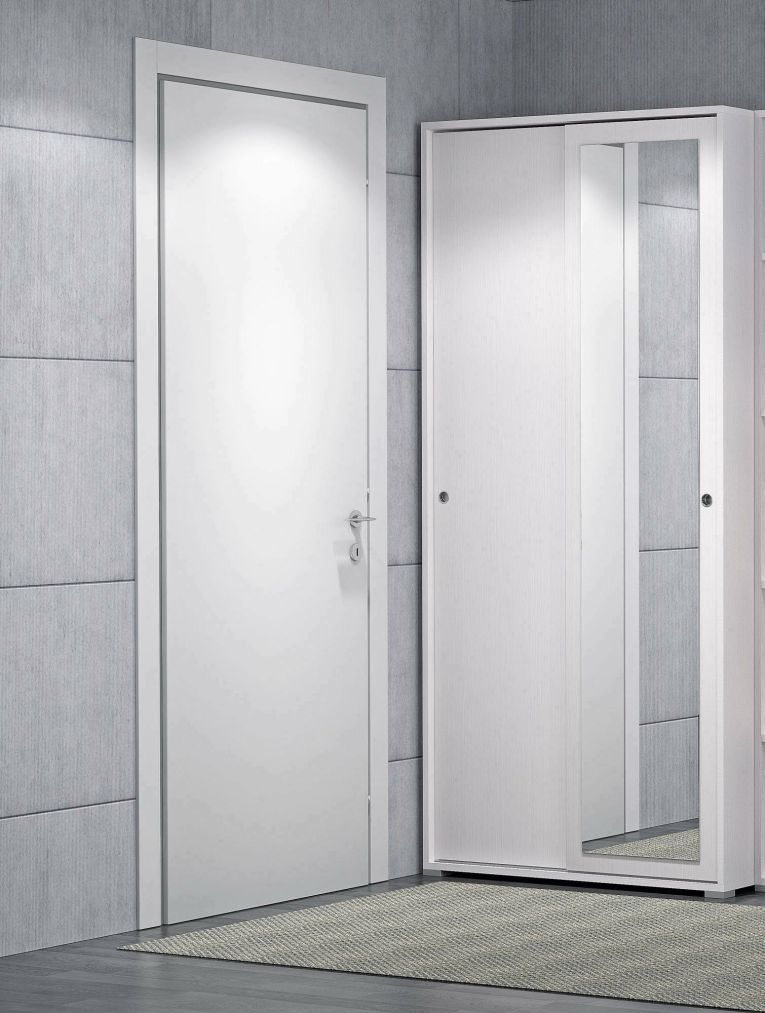 Guardaroba Tulipano, Armadio a 2 ante scorrevoli e specchio, Mobile con barra appendiabiti e ripiani, 100% Made in Italy, 90x45h195 cm, Bianco
