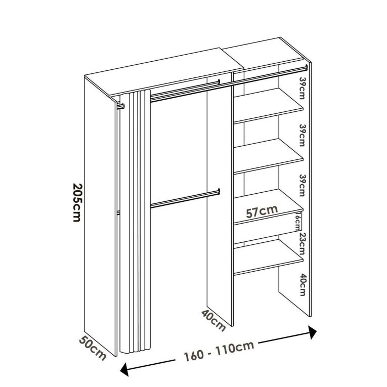 Guardaroba Wetterhorn, Struttura per cabina armadio con tenda, Mobile appendiabiti aperto, 160x50h205 cm, Rovere e Antracite