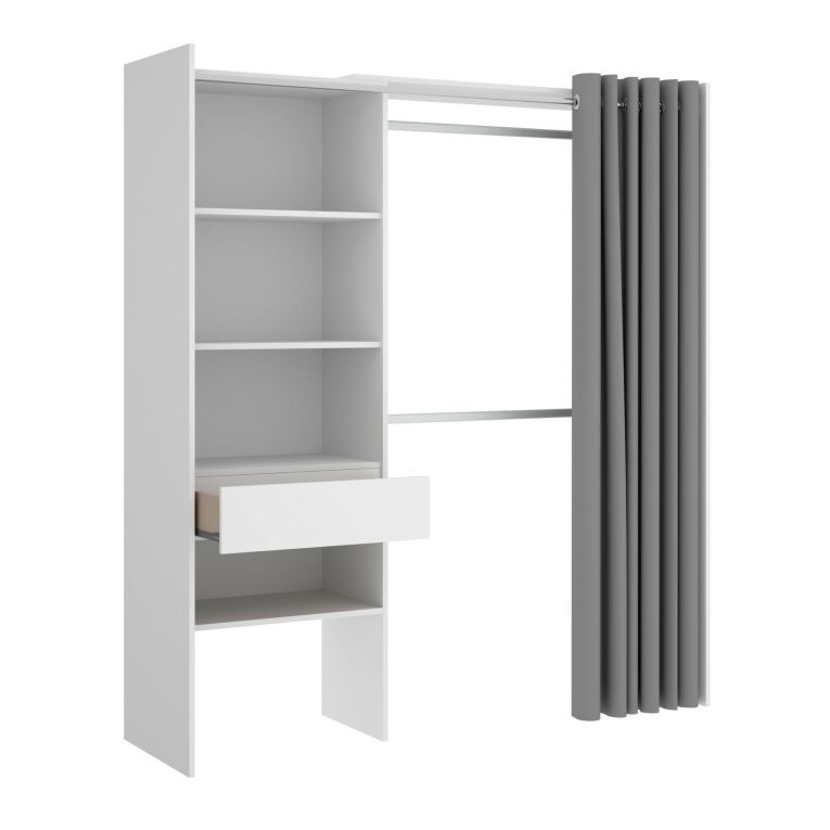 Guardaroba Wetterhorn, Struttura per cabina armadio, Mobile appendiabiti aperto, 160x50h205 cm, Bianco e Grigio