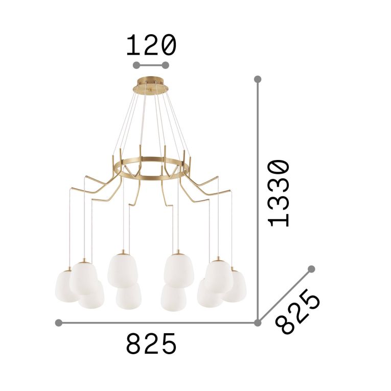 Ideal-Lux - Lampada a sospensione KAROUSEL SP10, 83 x 83 x h122 cm, Ottone