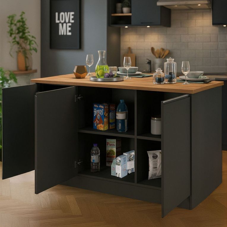 Isola centrale cucina design 155x90x90h cm antracite e rovere - Tartaro