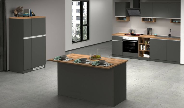 Isola centrale cucina design 155x90x90h cm antracite e rovere - Tartaro