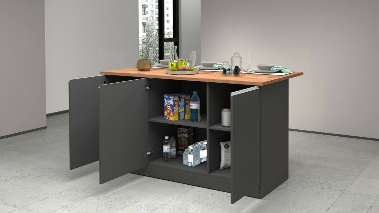 Isola centrale cucina design 155x90x90h cm antracite e rovere - Tartaro