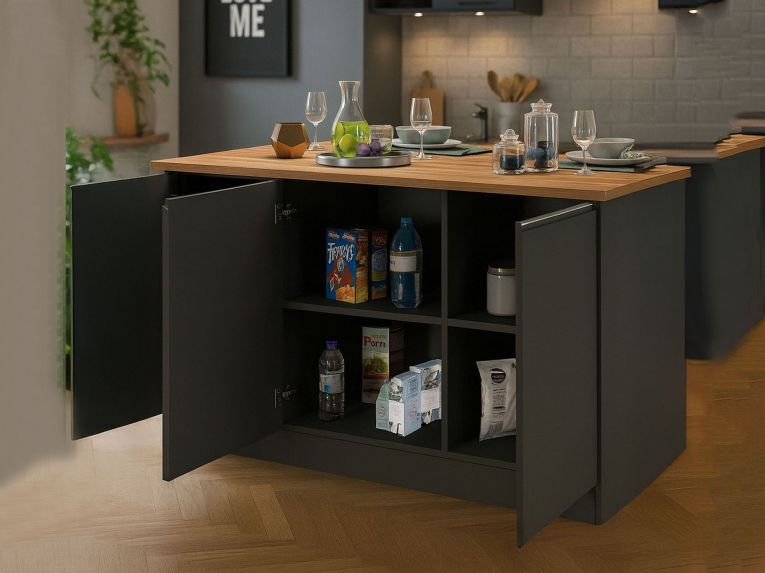 Isola centrale cucina design 155x90x90h cm antracite e rovere - Tartaro