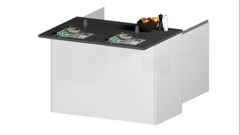 Isola cucina classica con piano snack 125x90x90h cm bianca lucida e ardesia - Analiza
