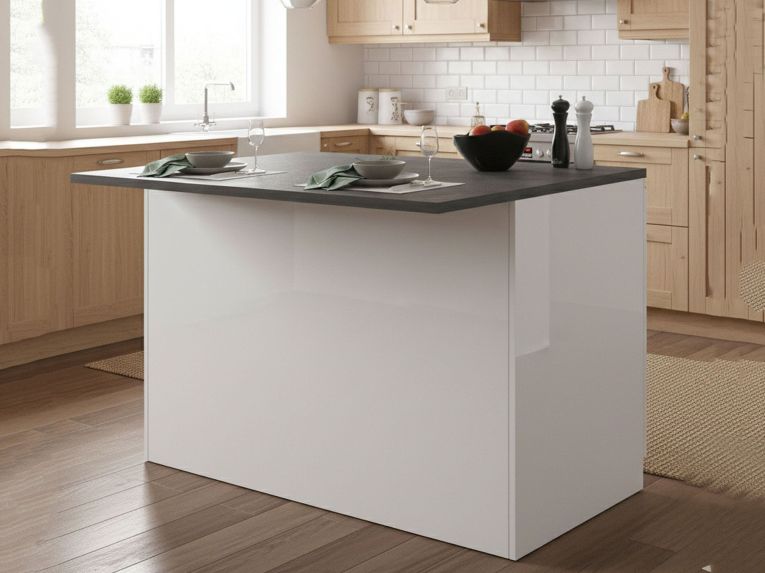 Isola cucina classica con piano snack 125x90x90h cm bianca lucida e ardesia - Analiza