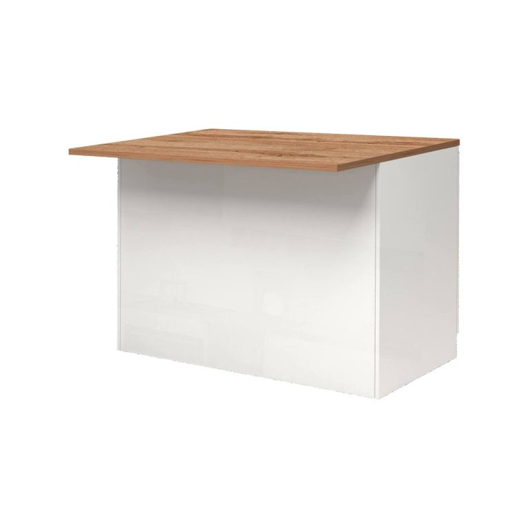 Isola cucina compatta per piccoli spazi 125x90x90h cm bianca lucida e rovere - Analiza