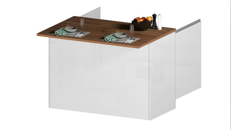 Isola cucina compatta per piccoli spazi 125x90x90h cm bianca lucida e rovere - Analiza