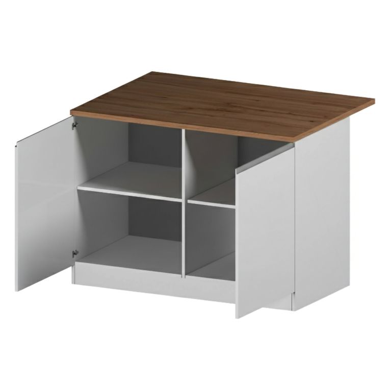 Isola cucina compatta per piccoli spazi 125x90x90h cm bianca lucida e rovere - Analiza
