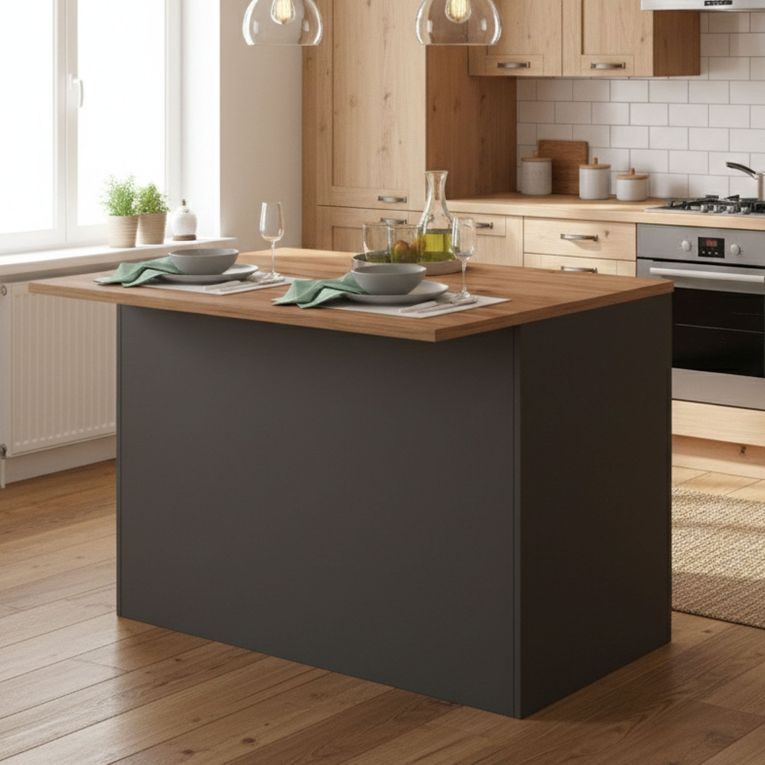 Isola cucina con ante e cassetti 125x90x90h cm antracite e rovere - Analiza