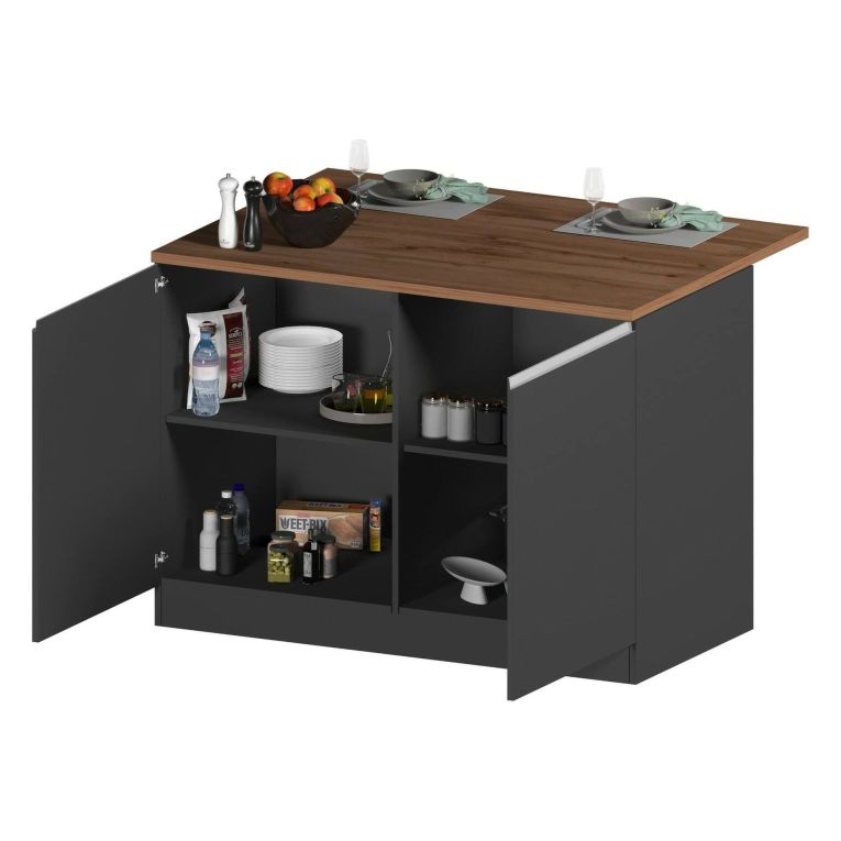 Isola cucina con ante e cassetti 125x90x90h cm antracite e rovere - Analiza