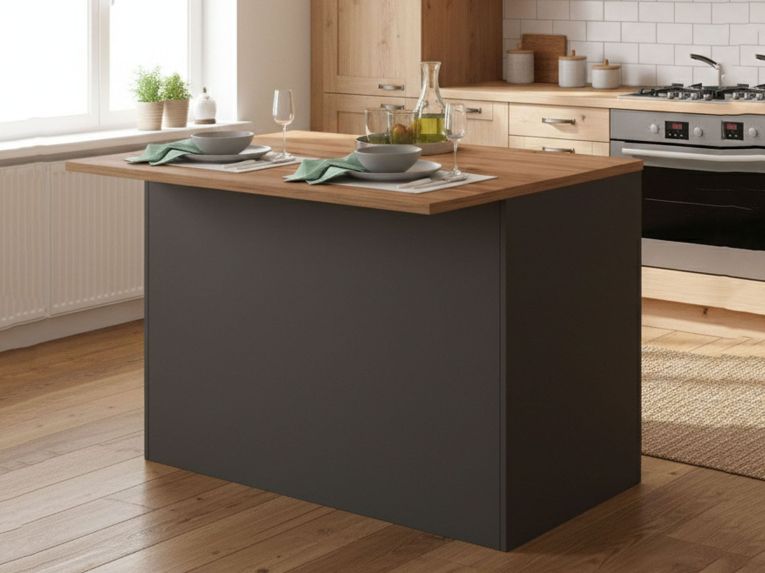 Isola cucina con ante e cassetti 125x90x90h cm antracite e rovere - Analiza