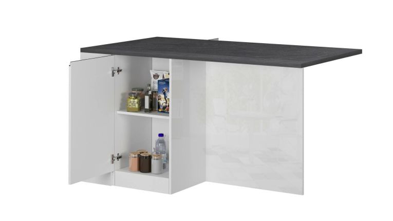 Isola cucina con piano lavoro ampio 160x90x90h cm bianca lucida e ardesia - Abern