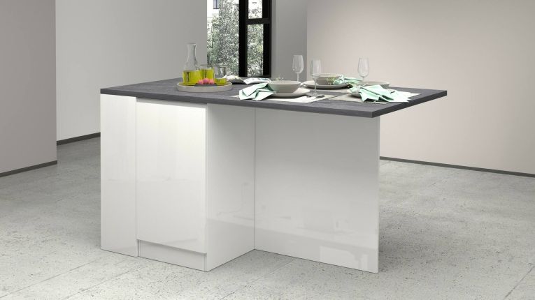 Isola cucina con piano lavoro ampio 160x90x90h cm bianca lucida e ardesia - Abern