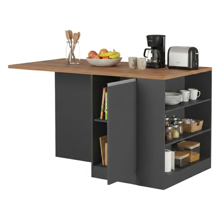 Isola cucina con vani contenitori 160x90x90h cm antracite e rovere - Abern