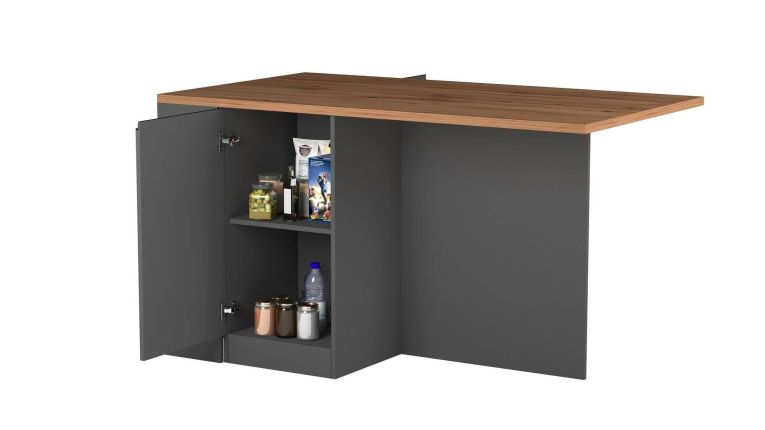 Isola cucina con vani contenitori 160x90x90h cm antracite e rovere - Abern