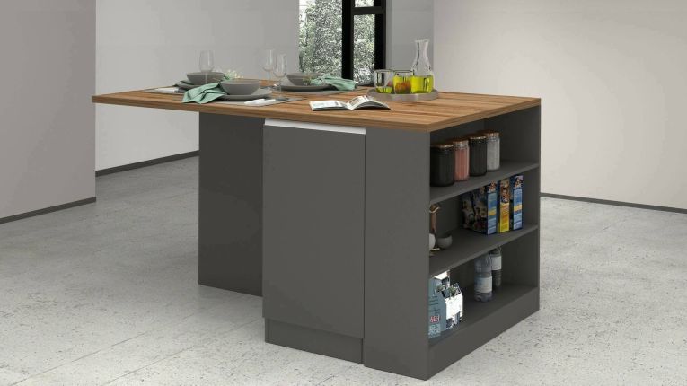 Isola cucina con vani contenitori 160x90x90h cm antracite e rovere - Abern