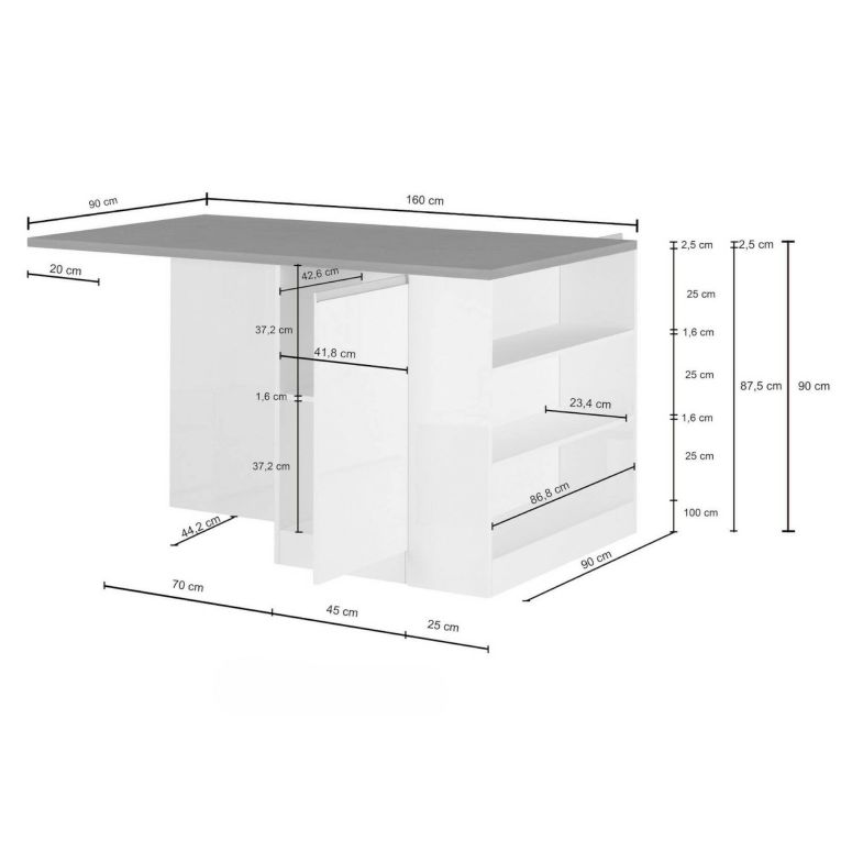 Isola cucina grande multifunzione 160x90x90h cm antracite e ardesia - Abern