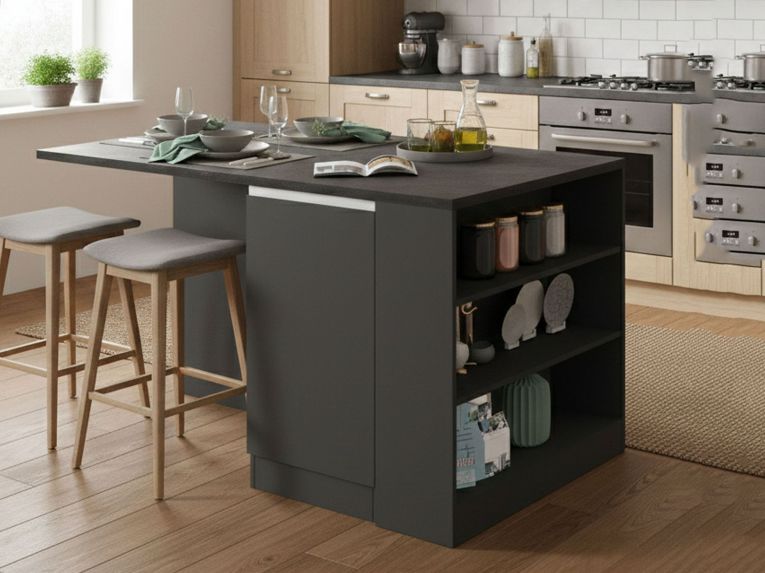 Isola cucina grande multifunzione 160x90x90h cm antracite e ardesia - Abern