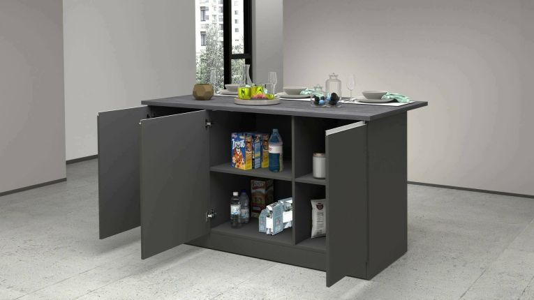 Isola cucina minimal con ante 155x90x90h cm antracite e ardesia - Tartaro