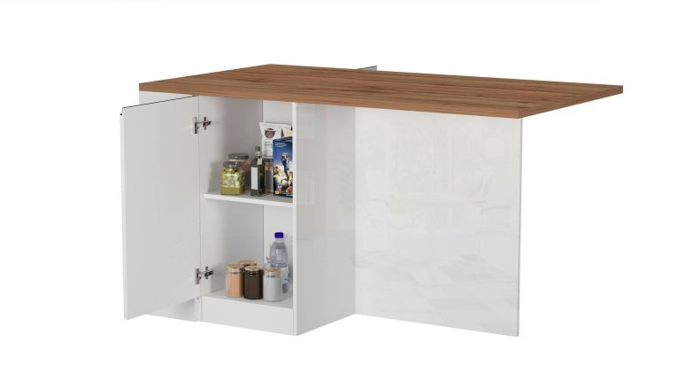 Isola cucina moderna per open space 160x90x90h cm bianca lucida e rovere - Abern