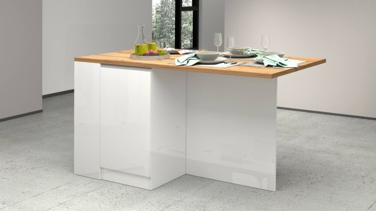 Isola cucina moderna per open space 160x90x90h cm bianca lucida e rovere - Abern
