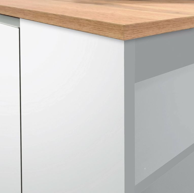 Isola cucina moderna per open space 160x90x90h cm bianca lucida e rovere - Abern
