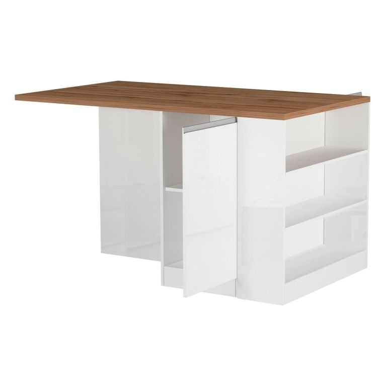 Isola cucina moderna per open space 160x90x90h cm bianca lucida e rovere - Abern