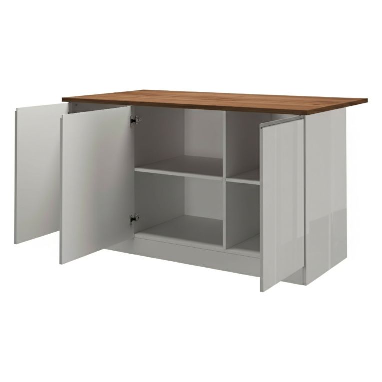 Isola cucina salvaspazio con ripiani 155x90x90h cm bianca lucida e rovere - Tartaro