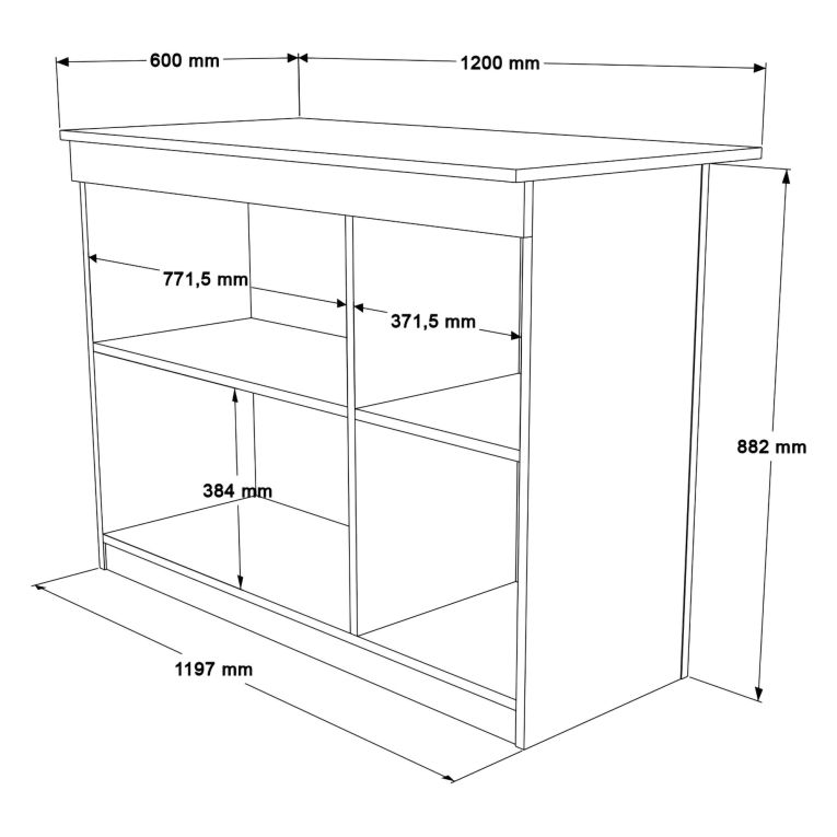 Isola da Cucina Bianco 2 Ripiani 2 Ante 120x60x88h cm, 4 Vani - Corsico