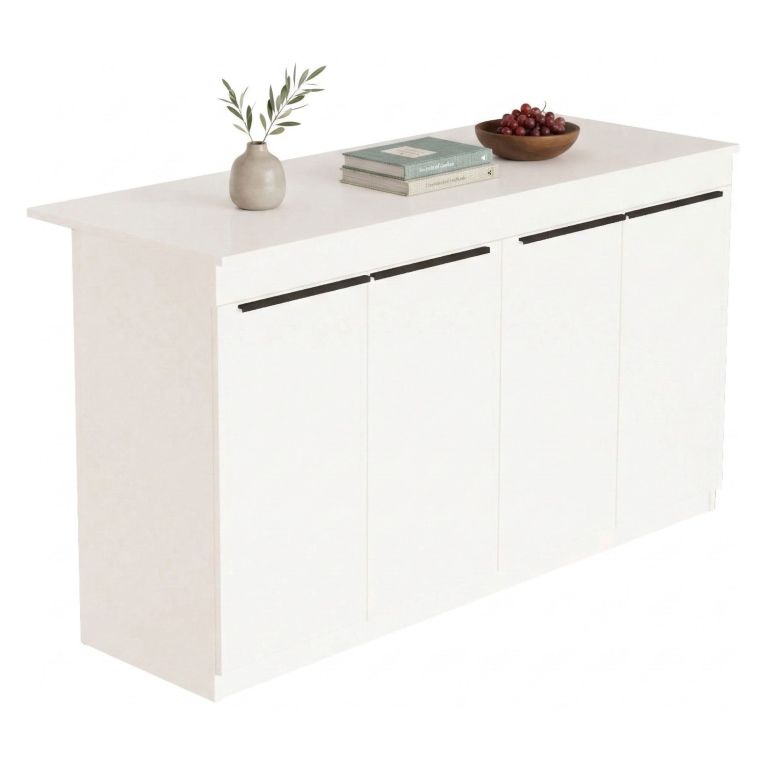Isola da Cucina Bianco 2 Ripiani 4 Ante 160x60x90h cm, 4 Vani - Oviglio