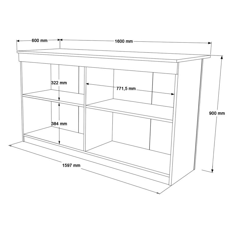 Isola da Cucina Bianco 2 Ripiani 4 Ante 160x60x90h cm, 4 Vani - Oviglio