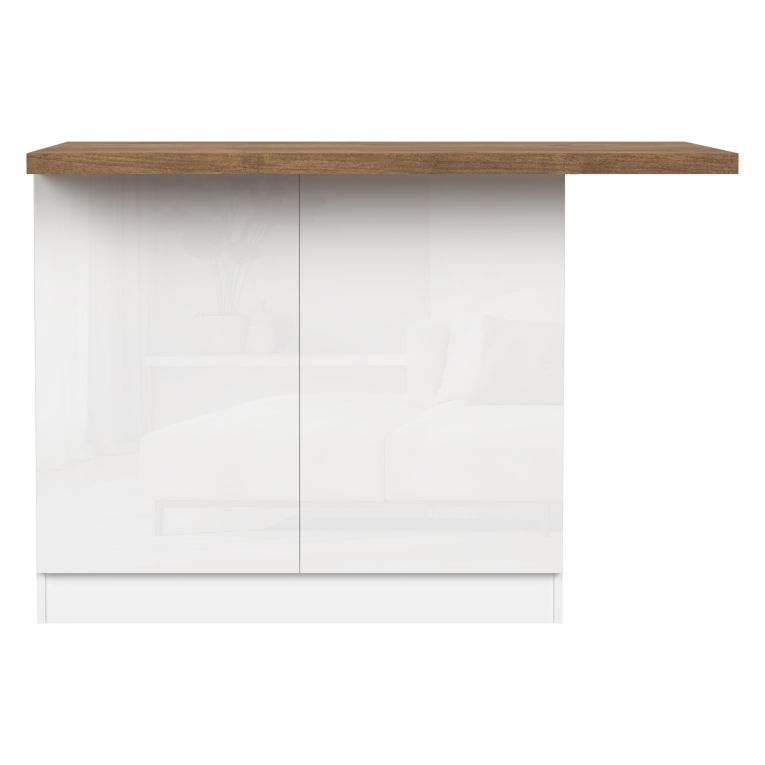 Isola da Cucina Bianco Lucido Marrone Noce 2 Ripiani 4 Vani 130x80x90h cm, 2 Ante Made in Italy - Miha