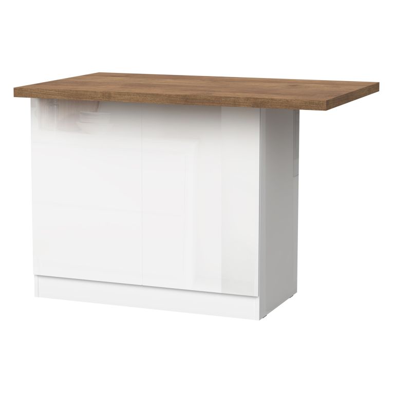 Isola da Cucina Bianco Lucido Marrone Noce 2 Ripiani 4 Vani 130x80x90h cm, 2 Ante Made in Italy - Miha