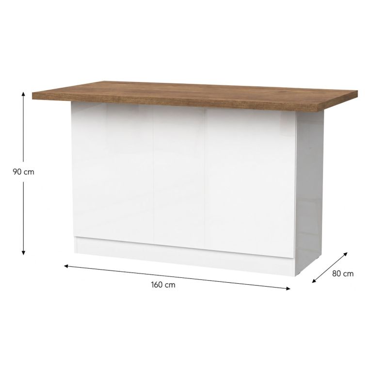 Isola da Cucina Bianco Lucido Marrone Noce 3 Ripiani 6 Vani 160x80x90h cm, 3 Ante Made in Italy - Migani
