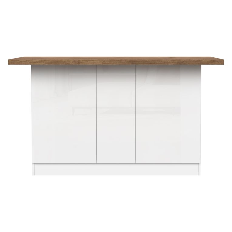 Isola da Cucina Bianco Lucido Marrone Noce 3 Ripiani 6 Vani 160x80x90h cm, 3 Ante Made in Italy - Migani