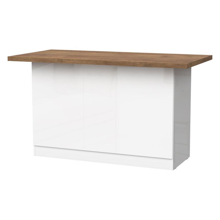 Isola da Cucina Bianco Lucido Marrone Noce 3 Ripiani 6 Vani 160x80x90h cm, 3 Ante Made in Italy - Migani