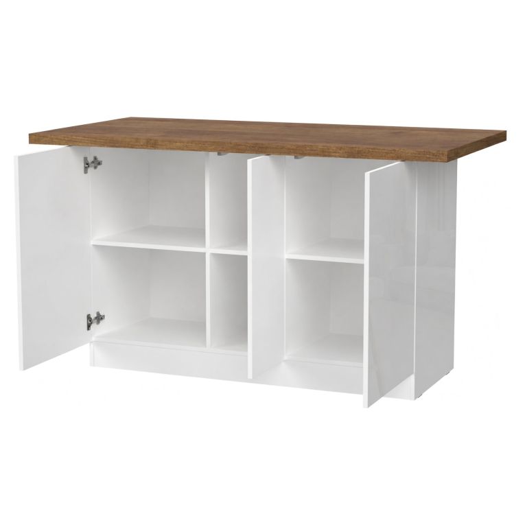 Isola da Cucina Bianco Lucido Marrone Noce 3 Ripiani 6 Vani 160x80x90h cm, 3 Ante Made in Italy - Migani