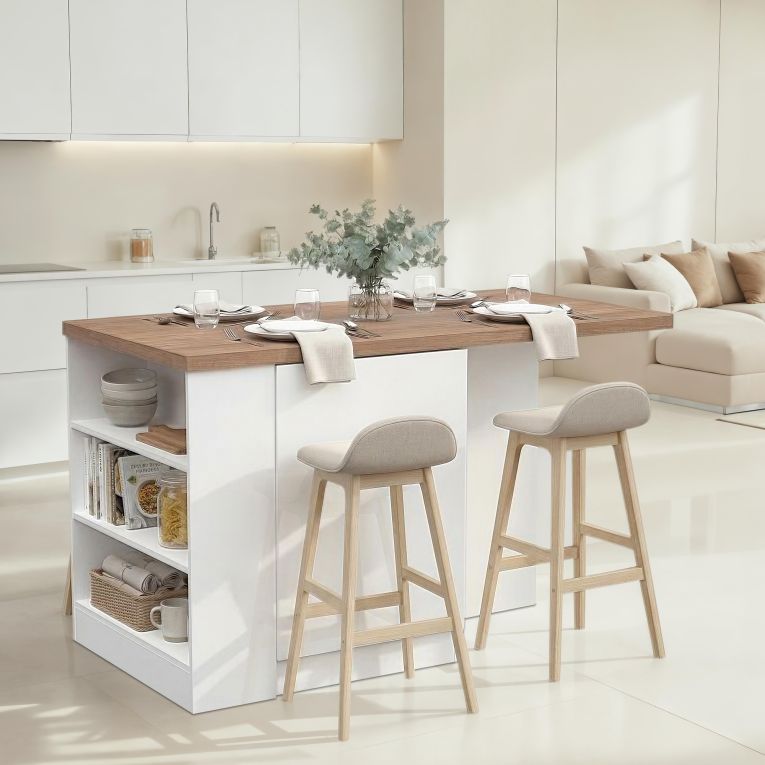 Isola da Cucina Bianco Lucido Marrone Noce un Ripiano 2 Vani 160x80x90h cm, Un'anta Made in Italy - Migabato