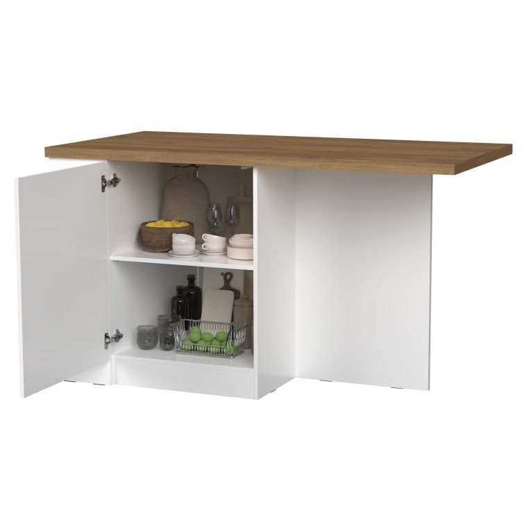 Isola da Cucina Bianco Lucido Marrone Noce un Ripiano 2 Vani 160x80x90h cm, Un'anta Made in Italy - Migabato