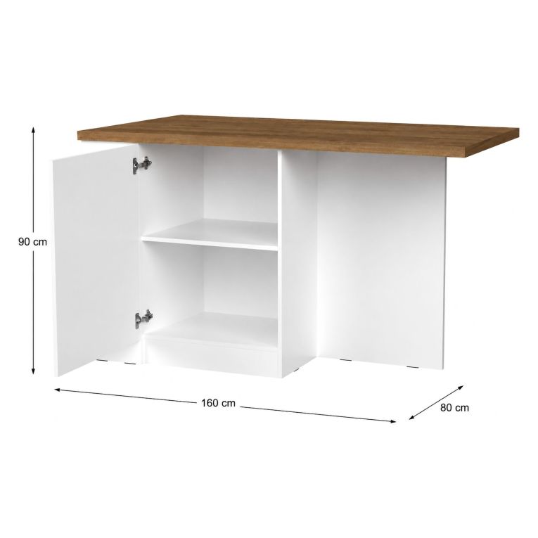 Isola da Cucina Bianco Lucido Marrone Noce un Ripiano 2 Vani 160x80x90h cm, Un'anta Made in Italy - Migabato