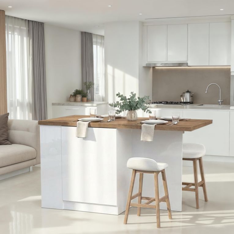 Isola da Cucina Bianco Lucido Marrone Noce un Ripiano 2 Vani 160x80x90h cm, Un'anta Made in Italy - Migabato