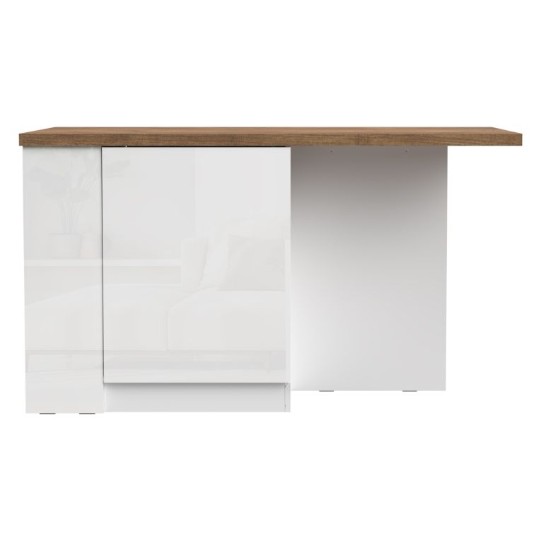 Isola da Cucina Bianco Lucido Marrone Noce un Ripiano 2 Vani 160x80x90h cm, Un'anta Made in Italy - Migabato