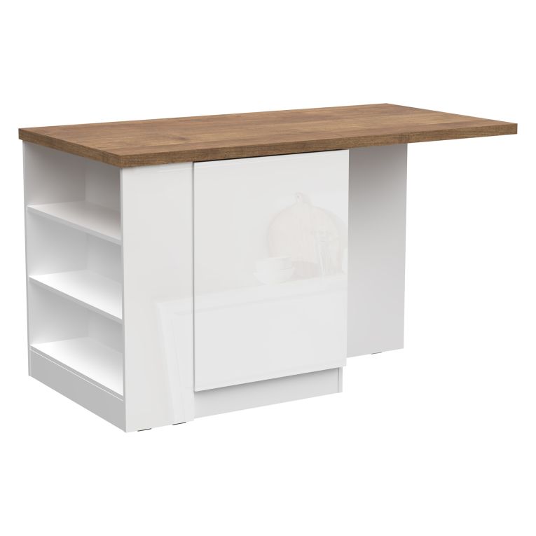 Isola da Cucina Bianco Lucido Marrone Noce un Ripiano 2 Vani 160x80x90h cm, Un'anta Made in Italy - Migabato