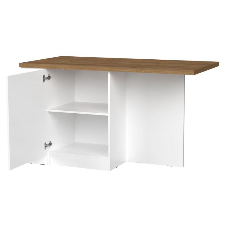 Isola da Cucina Bianco Lucido Marrone Noce un Ripiano 2 Vani 160x80x90h cm, Un'anta Made in Italy - Migabato