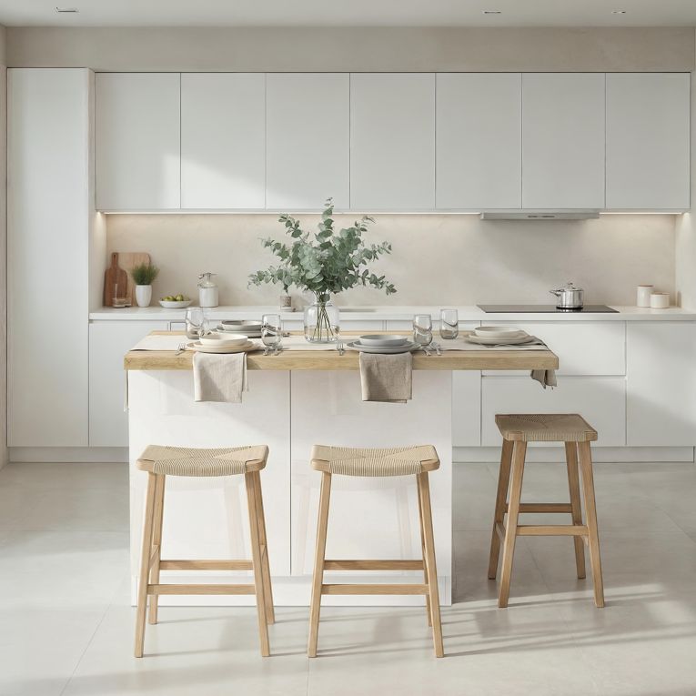 Isola da Cucina Bianco Lucido Marrone Rovere 2 Ripiani 4 Vani 130x80x90h cm, 2 Ante Made in Italy - Miha