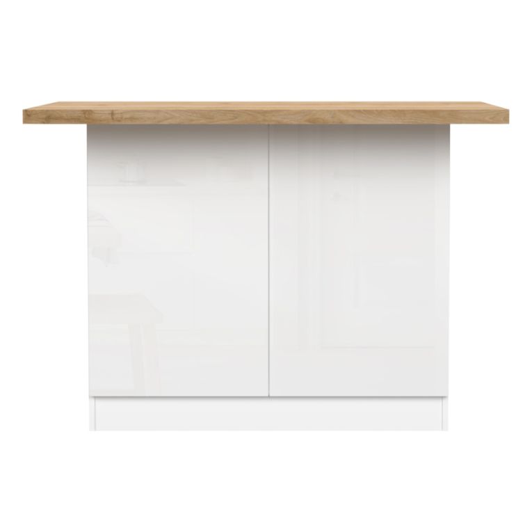 Isola da Cucina Bianco Lucido Marrone Rovere 2 Ripiani 4 Vani 130x80x90h cm, 2 Ante Made in Italy - Miha