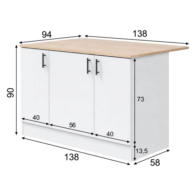 Isola da Cucina Bianco Lucido Marrone Rovere 3 Ripiani 6 Vani 138x94x90h cm, Apertura Battente - Siha